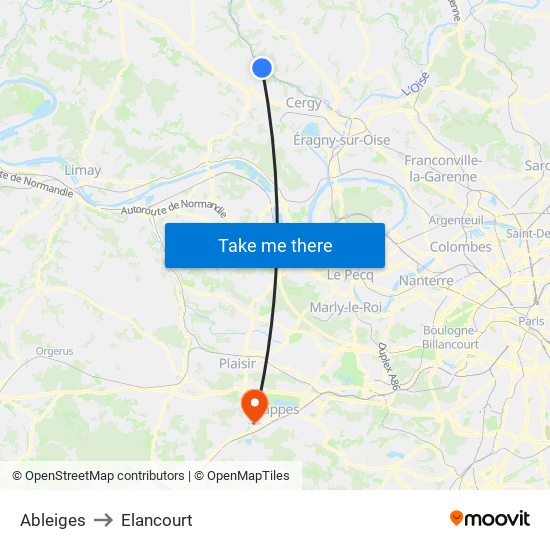 Ableiges to Elancourt map
