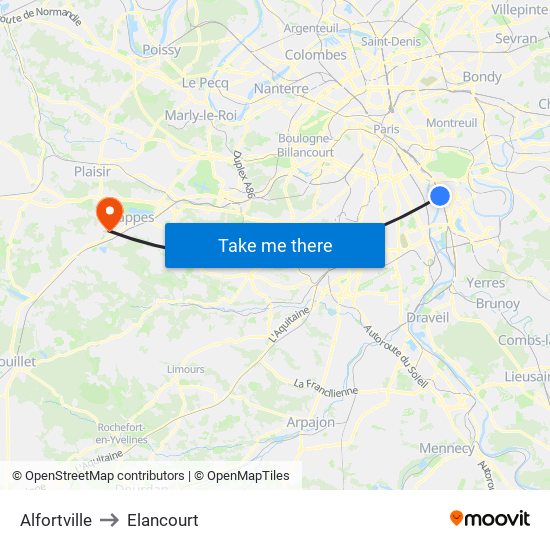 Alfortville to Elancourt map