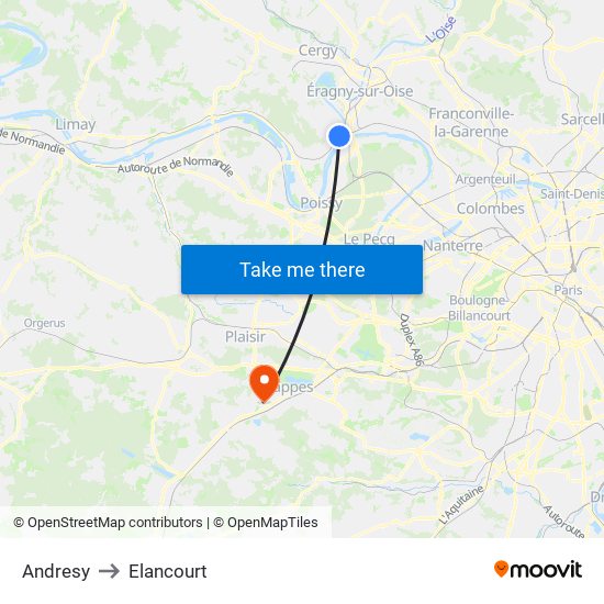 Andresy to Elancourt map