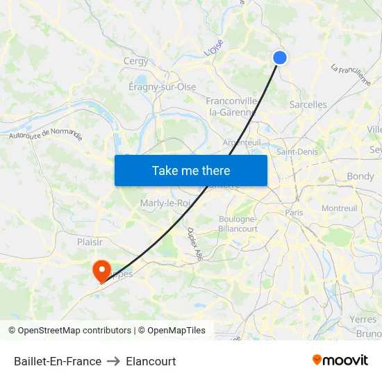 Baillet-En-France to Elancourt map