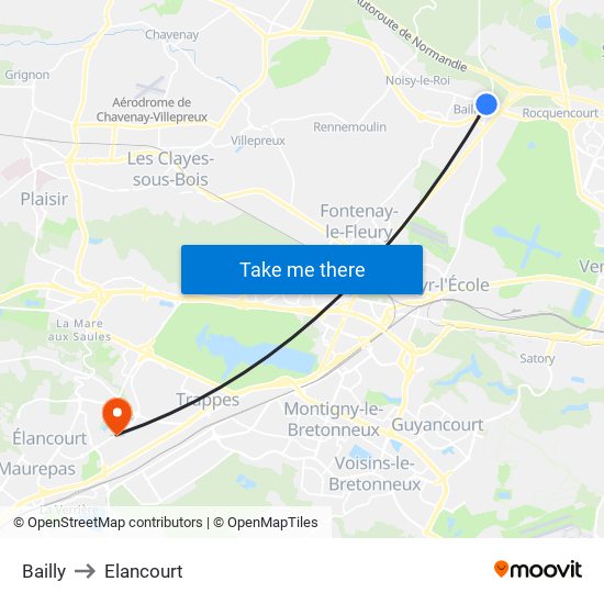 Bailly to Elancourt map