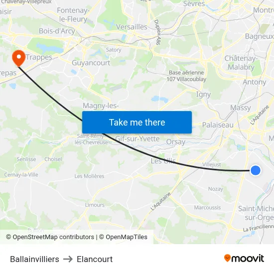 Ballainvilliers to Elancourt map