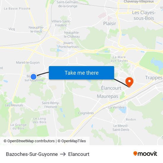 Bazoches-Sur-Guyonne to Elancourt map