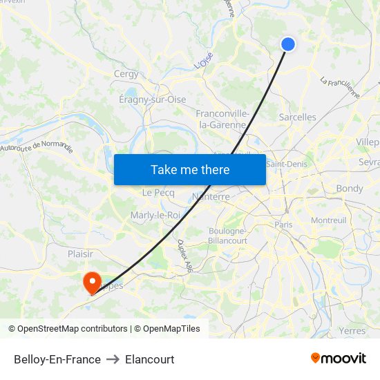 Belloy-En-France to Elancourt map