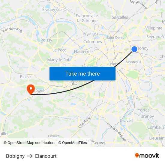 Bobigny to Elancourt map