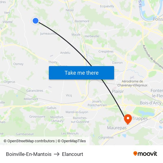 Boinville-En-Mantois to Elancourt map