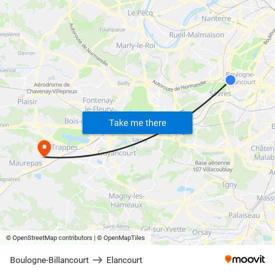 Boulogne-Billancourt to Elancourt map