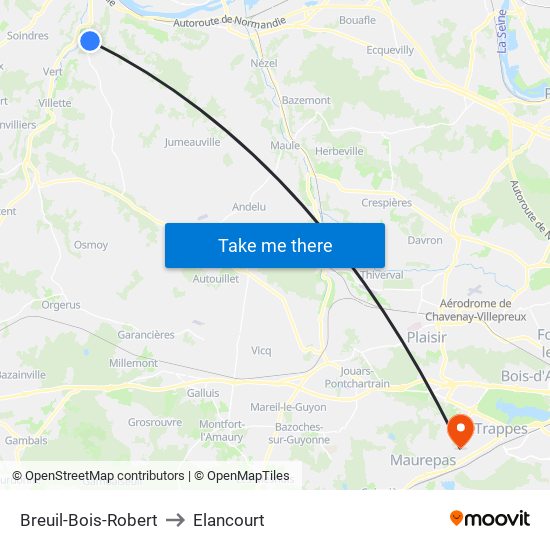 Breuil-Bois-Robert to Elancourt map