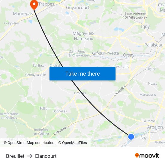 Breuillet to Elancourt map