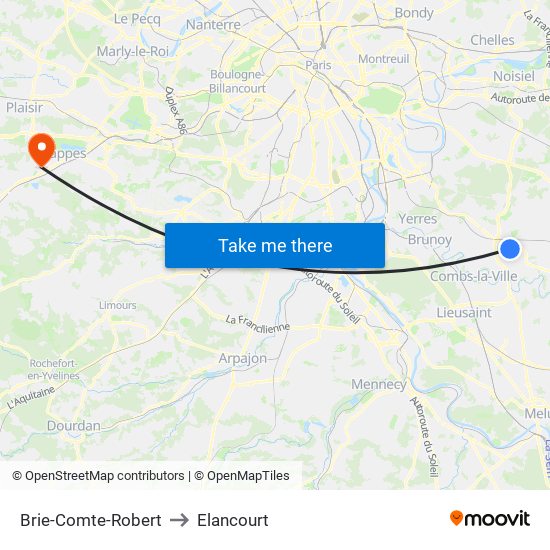 Brie-Comte-Robert to Elancourt map