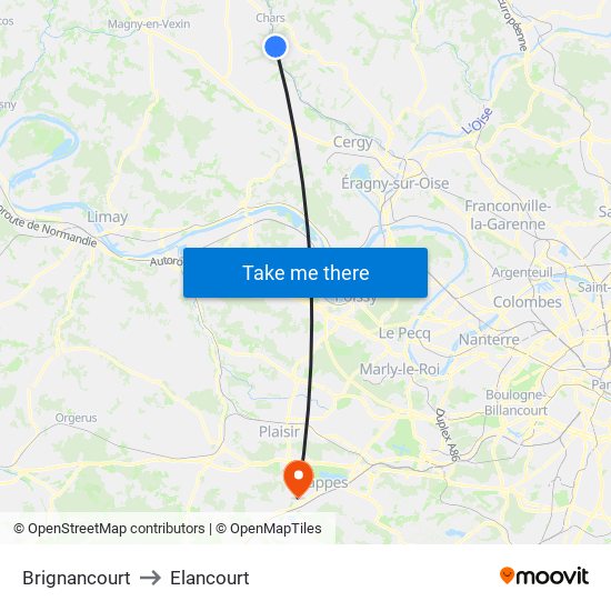 Brignancourt to Elancourt map