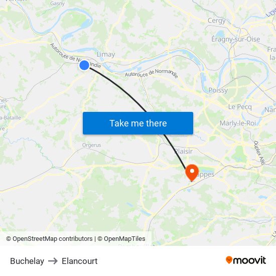 Buchelay to Elancourt map