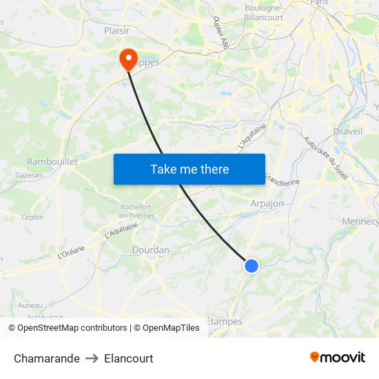 Chamarande to Elancourt map