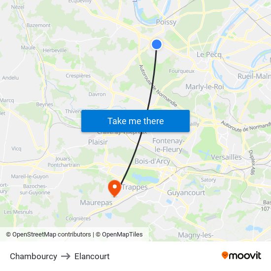 Chambourcy to Elancourt map