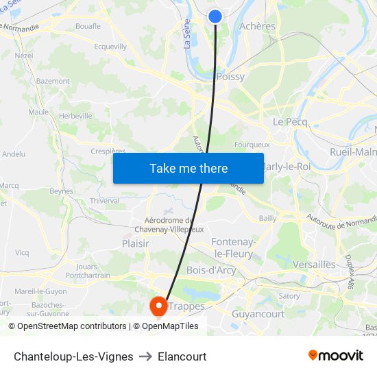 Chanteloup-Les-Vignes to Elancourt map