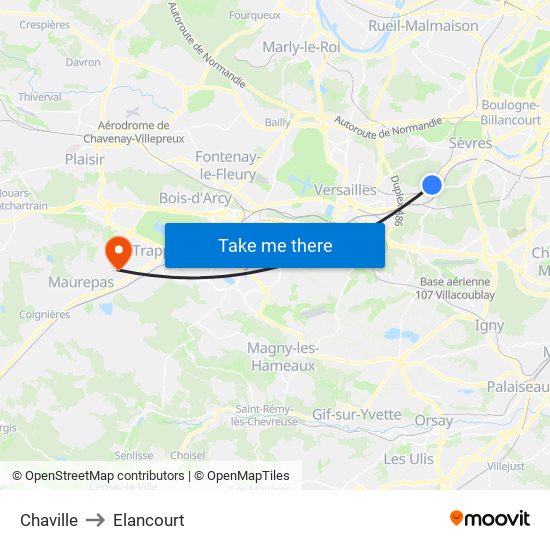 Chaville to Elancourt map