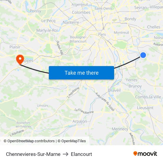 Chennevieres-Sur-Marne to Elancourt map