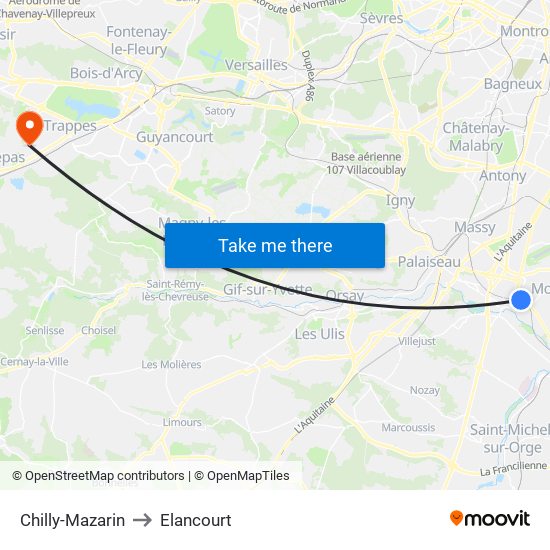 Chilly-Mazarin to Elancourt map