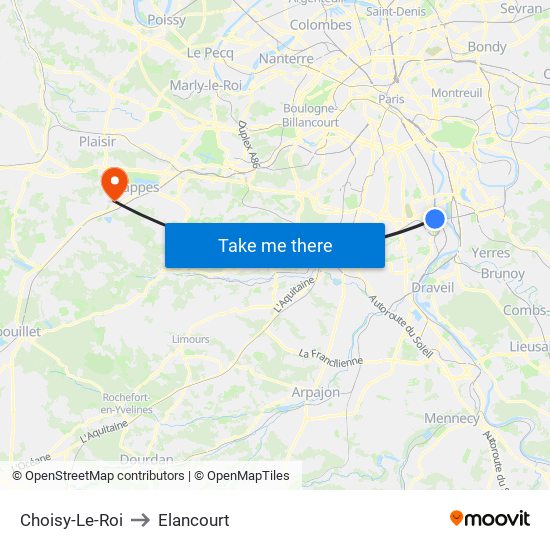 Choisy-Le-Roi to Elancourt map