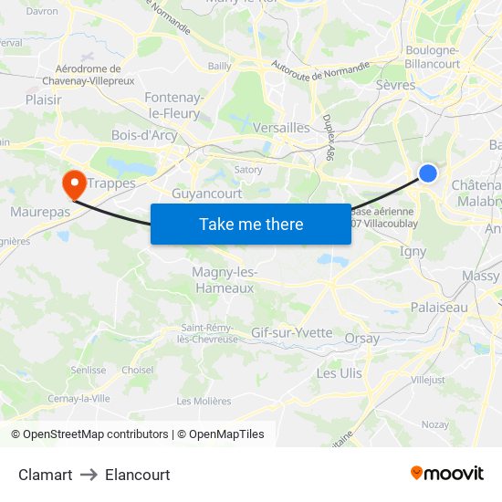 Clamart to Elancourt map