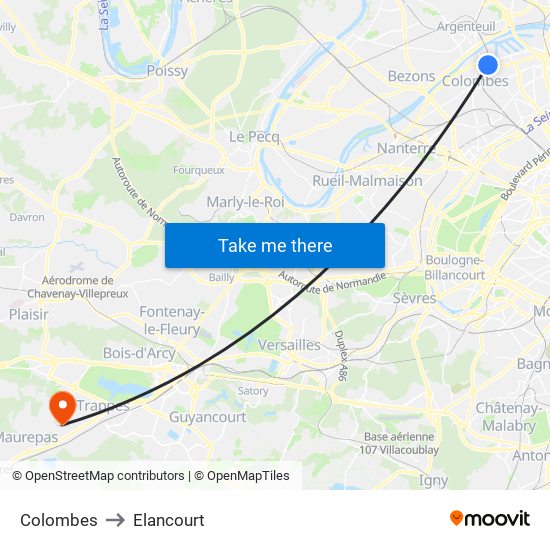 Colombes to Elancourt map