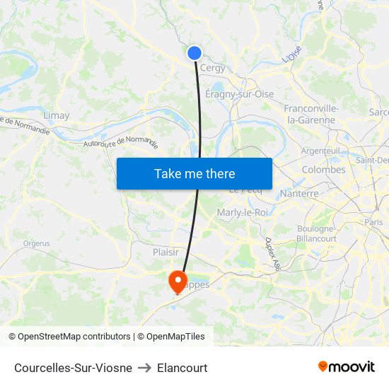Courcelles-Sur-Viosne to Elancourt map