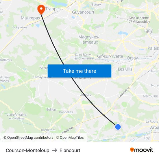 Courson-Monteloup to Elancourt map