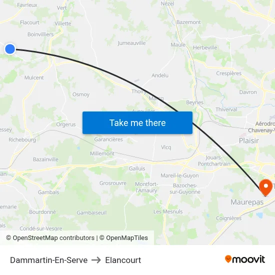 Dammartin-En-Serve to Elancourt map