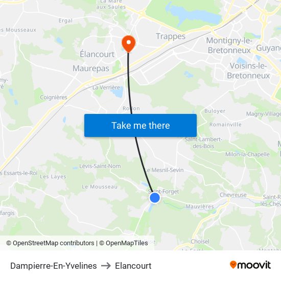 Dampierre-En-Yvelines to Elancourt map