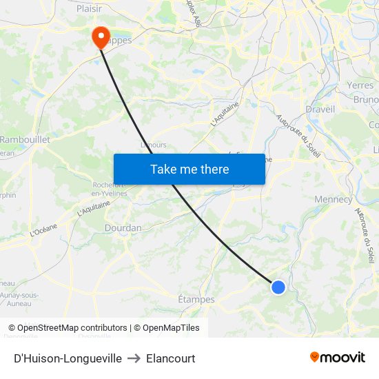 D'Huison-Longueville to Elancourt map