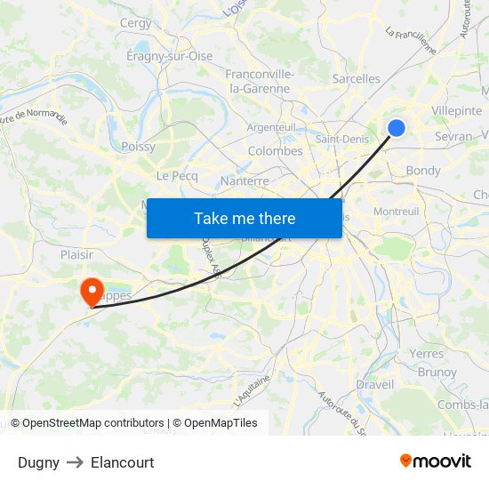 Dugny to Elancourt map