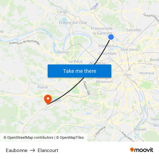 Eaubonne to Elancourt map