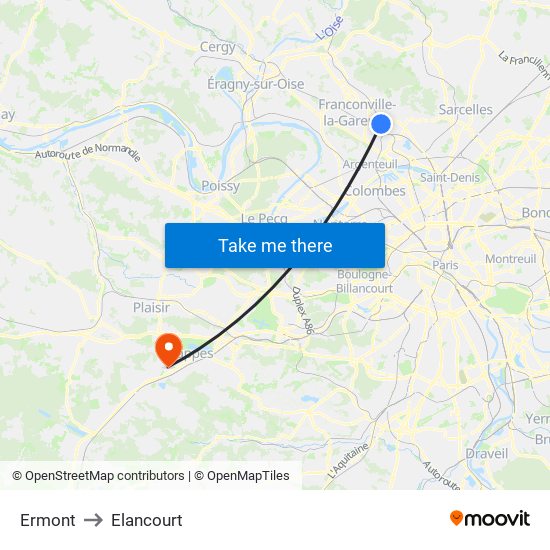 Ermont to Elancourt map