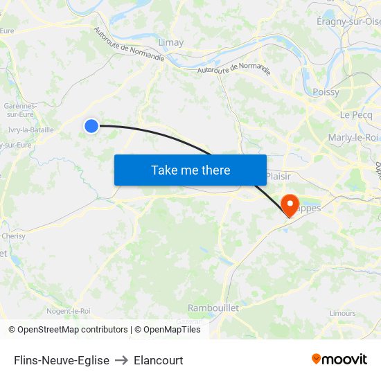 Flins-Neuve-Eglise to Elancourt map