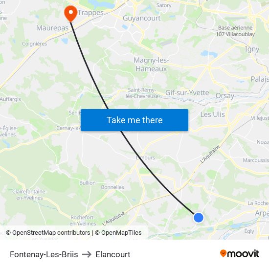 Fontenay-Les-Briis to Elancourt map