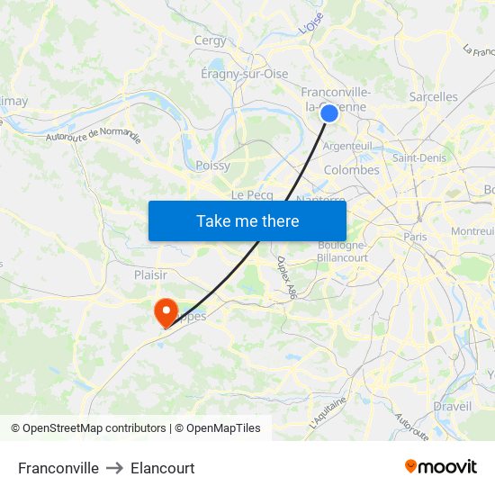 Franconville to Elancourt map