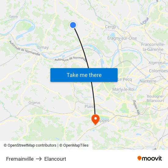 Fremainville to Elancourt map