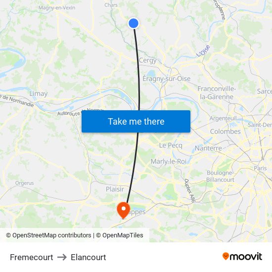 Fremecourt to Elancourt map