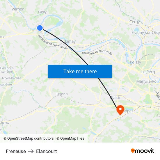 Freneuse to Elancourt map