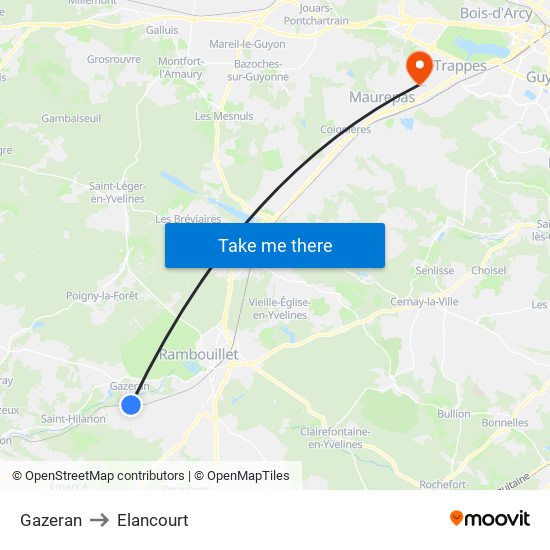 Gazeran to Elancourt map