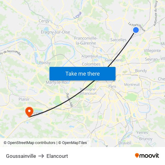 Goussainville to Elancourt map