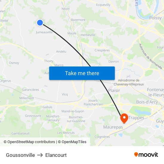 Goussonville to Elancourt map