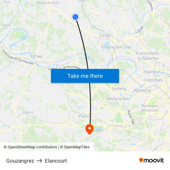 Gouzangrez to Elancourt map