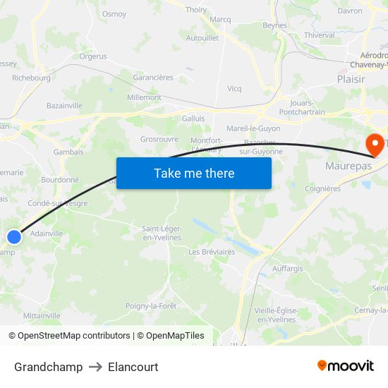Grandchamp to Elancourt map