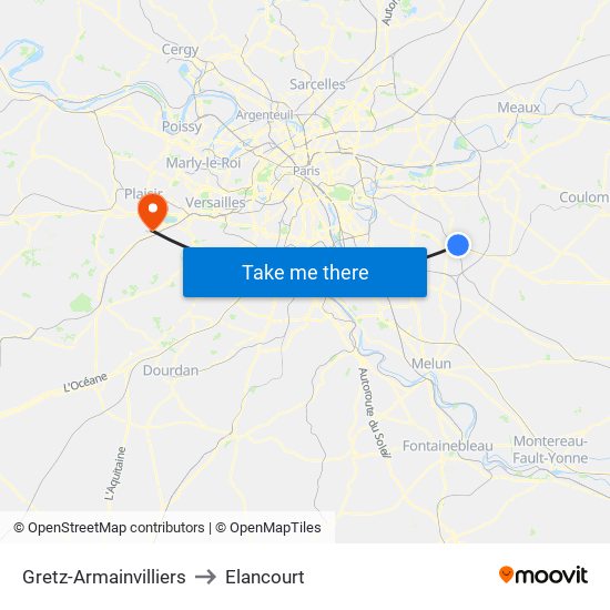 Gretz-Armainvilliers to Elancourt map