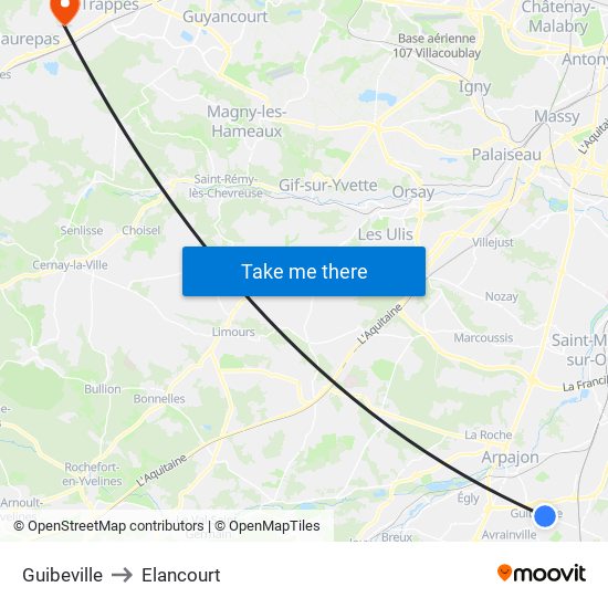 Guibeville to Elancourt map