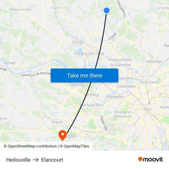 Hedouville to Elancourt map