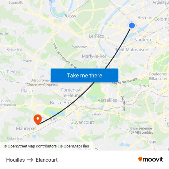 Houilles to Elancourt map