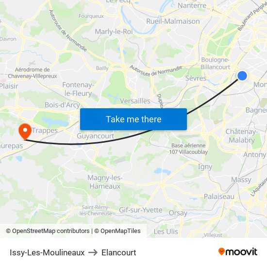 Issy-Les-Moulineaux to Elancourt map