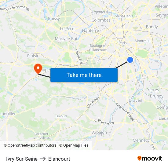 Ivry-Sur-Seine to Elancourt map